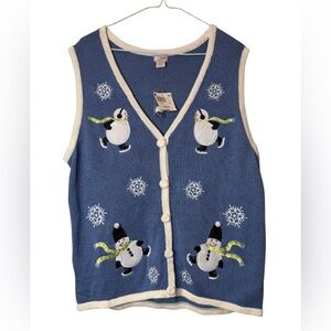 Holiday Editions Snowman Blue Knit Vest Y2K Size Large NWT Grannycore